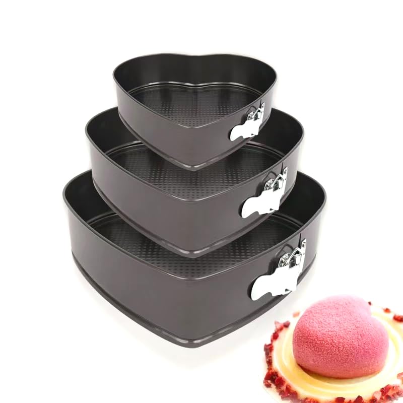 Heart Cake Pan Set of 3 - Non-Stick Springform Baking Molds