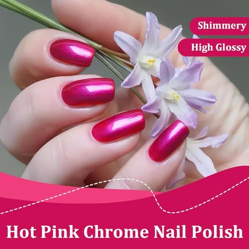 NovaCharm Pearly Hot Pink Nail Polish - 12ml Fast Dry Chrome Shimmer