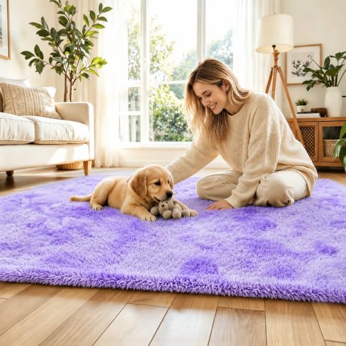 Purple Starry Small Shag Area Rug 2x3 - Soft Non-Slip Indoor Carpet