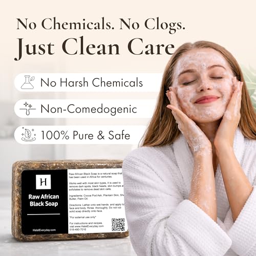 Raw African Black Soap with Shea Butter - Nourishing Skincare Bar, 1 lb