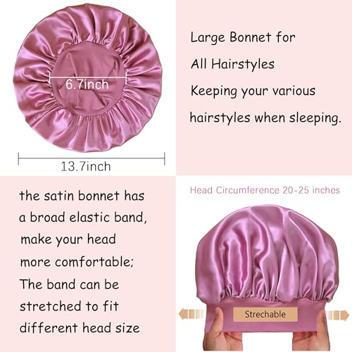 Large Satin Sleep Bonnets for Women - 2 Pack, Anti-Frizz Cap
