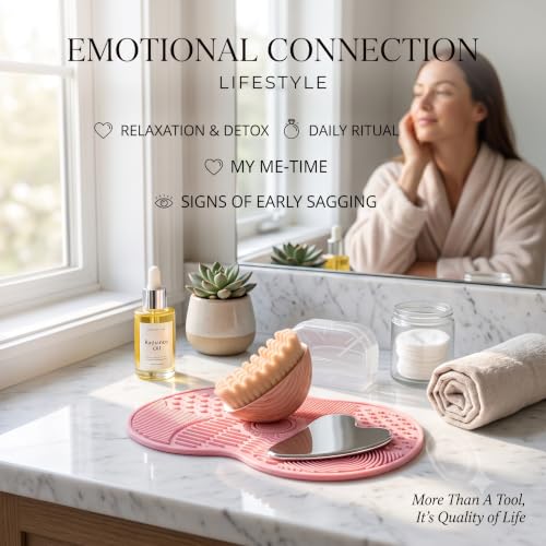 Pink Contour Face Brush Set with Gua Sha & Cleaning Pad – Skincare & Facial Massage Kit