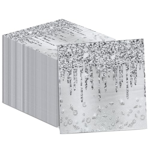 100-Count Silver Diamond Birthday Napkins - Disposable Party Supplies