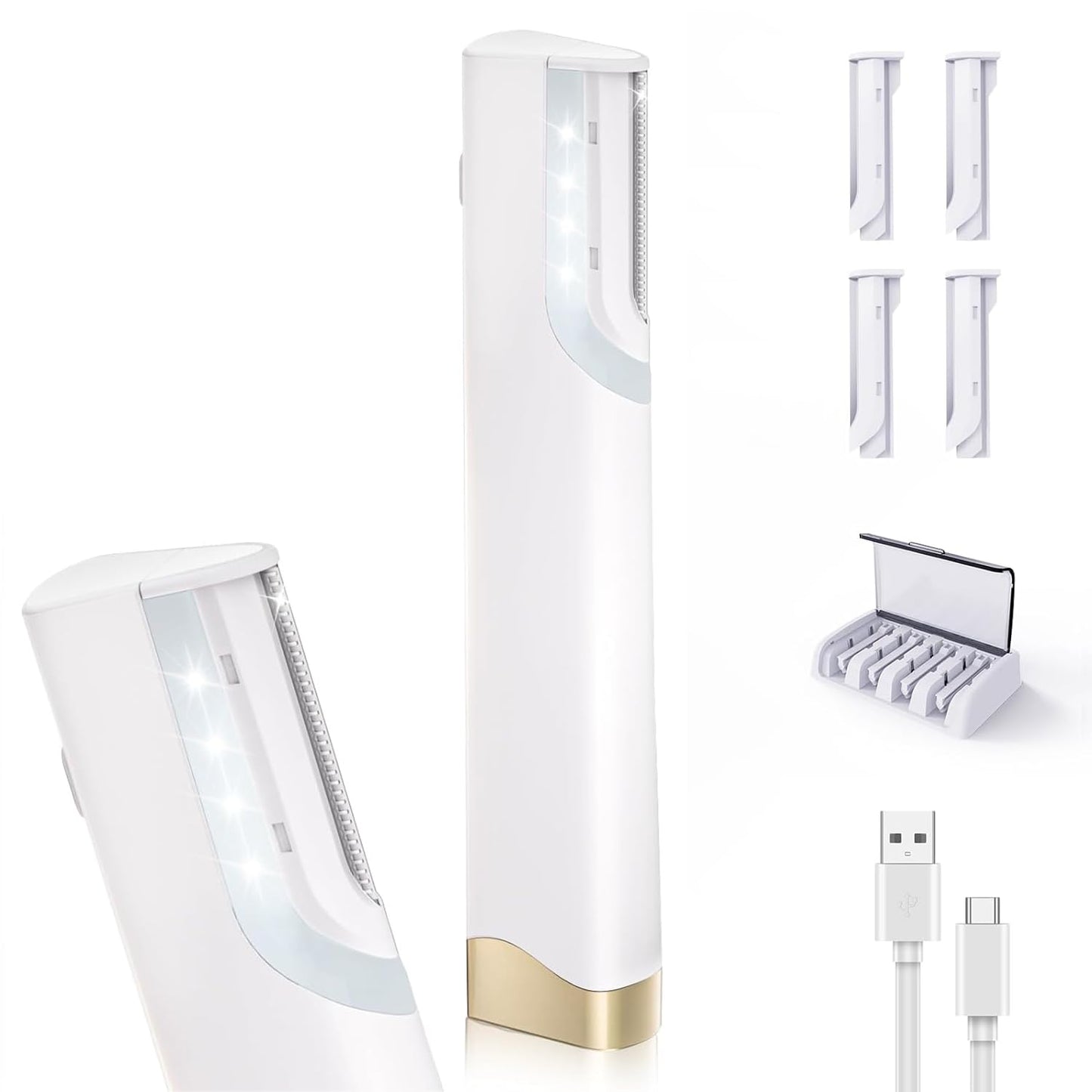Dermaplane Razor for Women - 3 Speed Sonic Hair Removal Tool | Rechargeable, Safe Peach Fuzz & Dead Skin Remover with 6 Heads