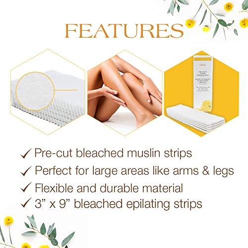 GiGi Bleached Muslin Epilating Strips for Soft Wax - Large Pack of 100, 3”x9” - Professional Hair Removal