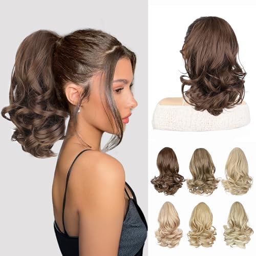 AISI BEAUTY Short Curly Wavy Ponytail Extension Brown Natural Look