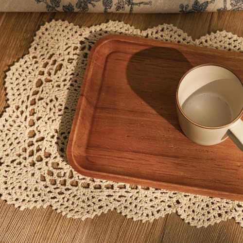 Handmade Crochet Cotton Doilies - Rectangular Table Placemats (Set of 2, 10 x 17 inch, Beige)