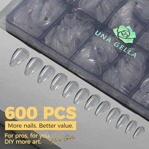 UNA GELLA 600 Pcs Almond Gel Nail Tips - Clear Press On Nails