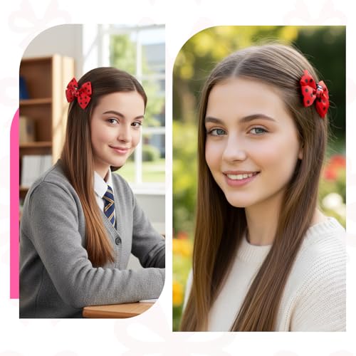 Ladybug Hair Clips for Girls - Red Polka Dot Bow Barrettes (2 Pcs)