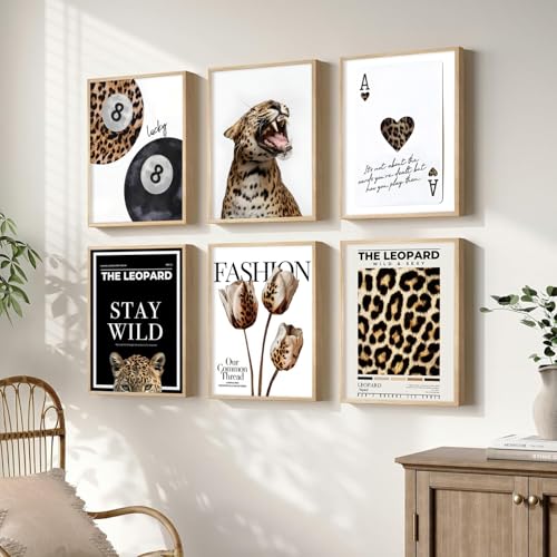 Set of 6 Leopard Print Wall Art Posters | Stylish 8x10 Decor