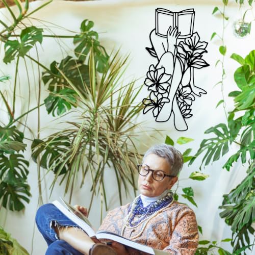 Elegant Black Woman Reading Flowers Metal Wall Art Decor