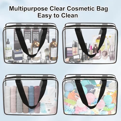 APREUTY Black 3 Pack Large Clear Makeup Bags - TSA Approved