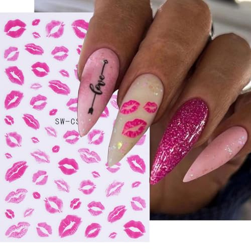 FBABFBUO Valentine’s Day Leopard Print Lip Heart 3D Nail Stickers - Valentine Style 1