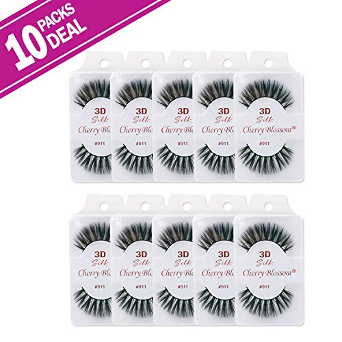 Cherry Blossom 3D Silk Eyelashes #911 Glam - 10 Pack Reusable Faux Mink