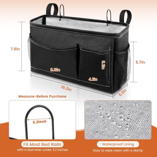 Bedside Caddy Organizer for Dorm & Bunk Beds - Adjustable Straps, Black