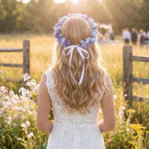 Lurrose Lavender Flower Crown - Simulated Floral Headband for Weddings