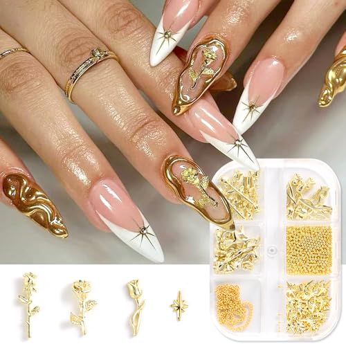 3D Alloy Rose Nail Art Charms - Mixed Gold Flower Decorations