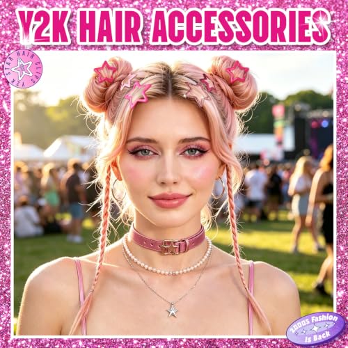 YGDZ 30PCS Y2K Pink Star Hair Clips Set - Glitter Barrettes & Snap Clips