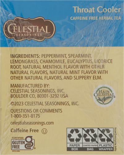 Celestial Seasonings Throat Cooler Herbal Tea - Caffeine Free, 32 Bags