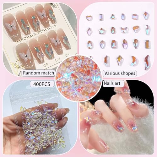 400 Pcs Aurora Nail Art Charms - Iridescent Resin Rhinestones