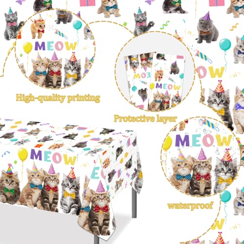 Cat Birthday Tablecloth Set - 2 Disposable Covers for Kids' Parties