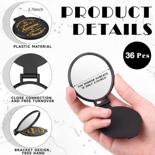 Gulfmew 36Pcs Mini Compact Mirrors Bulk Gift Black – 2.76 In, Pocket Size