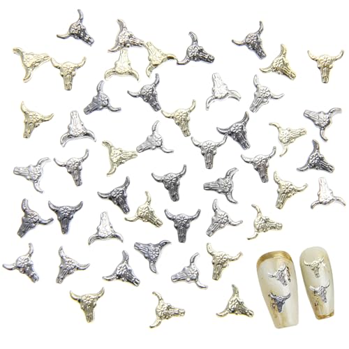 60Pcs Bull Head Charms - Retro Metal Nail Art Accessories
