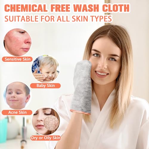 PHOGARY 8 Pack Microfiber Wash Mitts - Soft Coral Fleece Facial Cloths