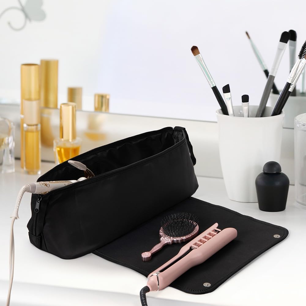 Custom Hair Tools Travel Bag - Heat Resistant Mat for Flat Irons & Curling Irons | Personalized Birth Flower Design