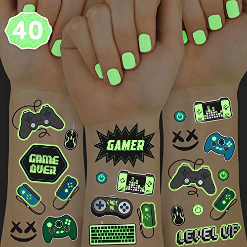 Glow in The Dark Video Game Temporary Tattoos - Kids Party Favors & Decorations