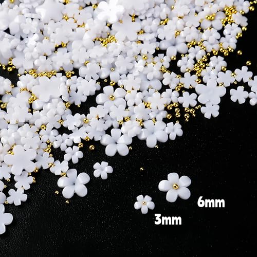 1200Pcs 3D Flower Nail Charms - White Floral Nail Art Gems