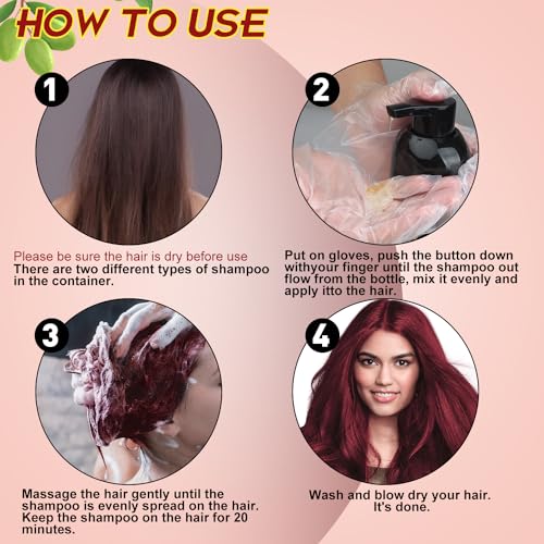 GDRFNP Dark Wine Red Hair Dye Shampoo 3-in-1 for Gray Hair, Herbal Cover Up