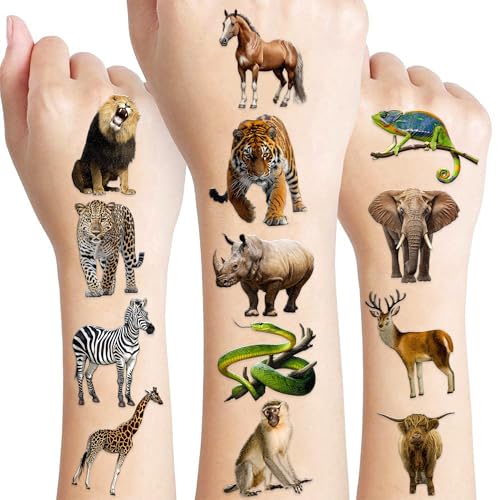 60 PCS Jungle Animal Temporary Tattoos for Kids - Non-Toxic Party Favors