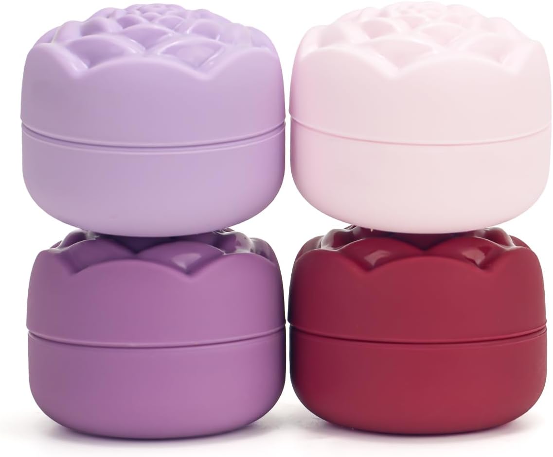 Travel Toiletry Containers - 4 Pack Leakproof 3oz Bottles & Mini Jars | BPA-Free Silicone Squeeze Tubes in Purple Rose