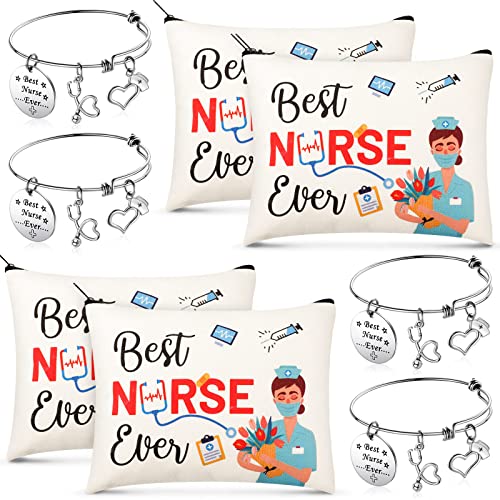 8-Piece Nurse Appreciation Gift Set: Canvas Makeup Bags & Bracelets
