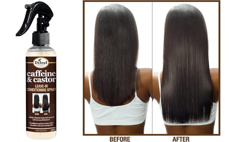 Difeel Caffeine & Castor Leave-In Hair Spray 6 oz - Stimulates Growth & Thickness
