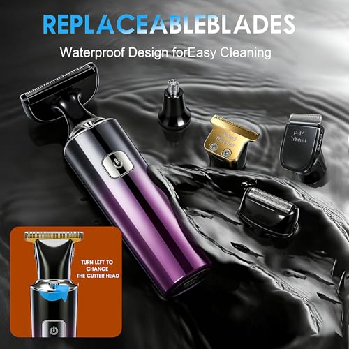 Back Shaver for Men, LED Display, 5 in 1 Mens Back Shaver Rechargeable with Long Handle, Safety Lock, IPX7, Multi-Functional Back Trimmer for Men,(Purple)