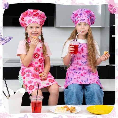 Kids Chef Apron and Hat Set - Adjustable 4 Pack for Toddlers