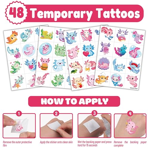 Axolotl Party Favor Pack - 24 Pink Punch Balloons & 48 Tattoos