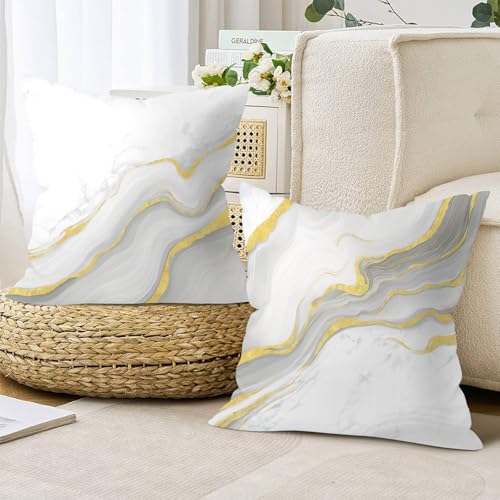 18x18 Velvet Throw Pillow Covers - Set of 4 Beige Grey Gold Marble