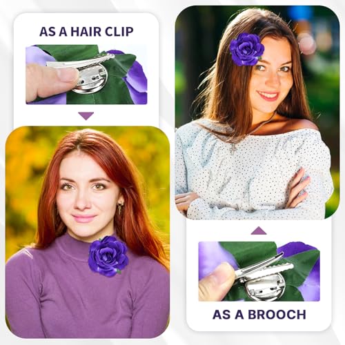 Purple Flower Hair Clips 10cm Alligator Barrettes for Women & Girls - Wedding Party Prom Accessories (Pack of 9)