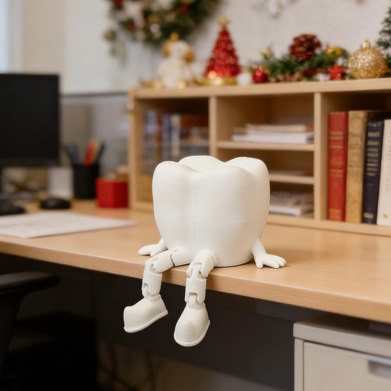 3D Printed White Tooth Figurine | Cute Desk Decor for Doctor's Office