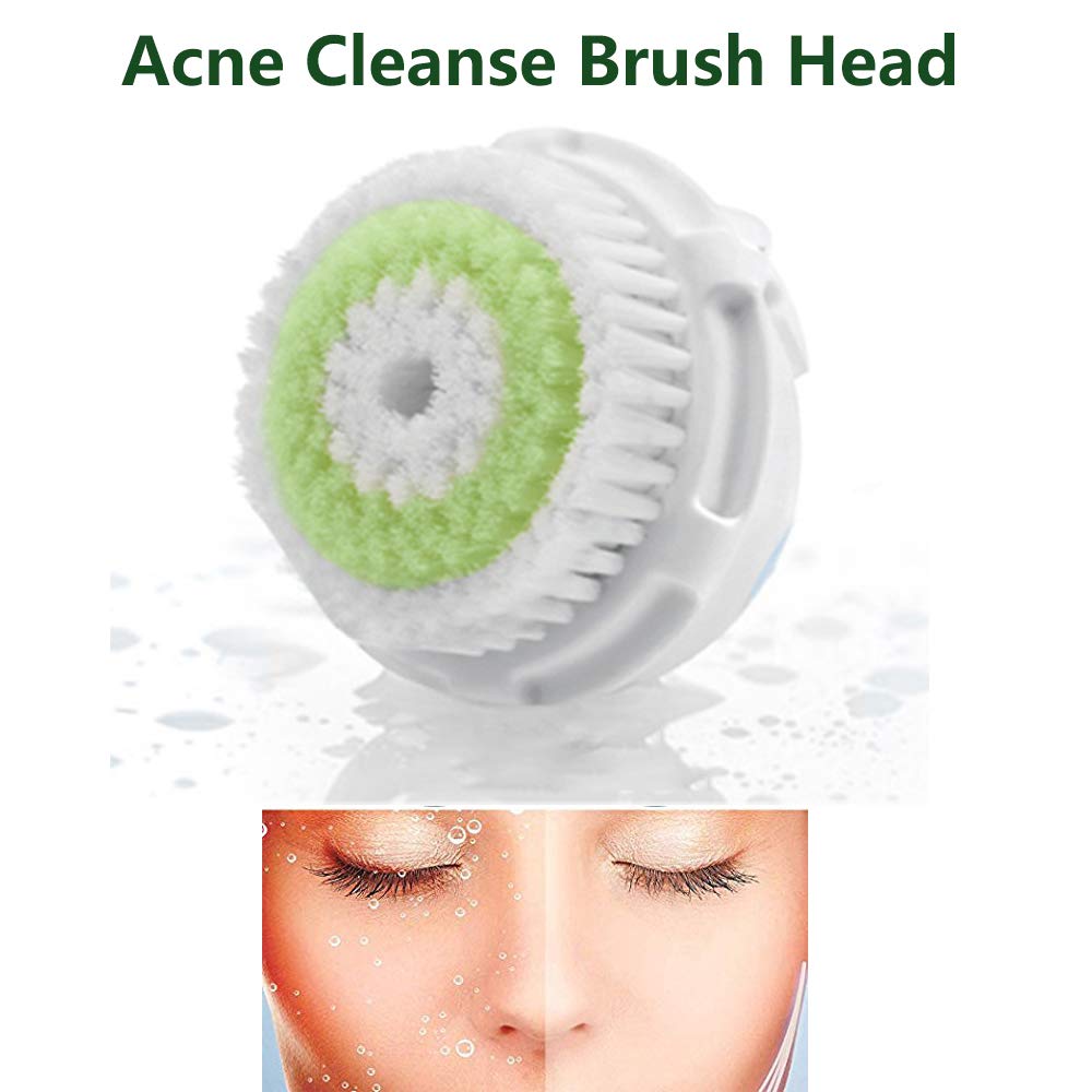 Replacement Facial Cleansing Brush Heads, Facial Cleansing Brush Head, Exfoliator Facial Brush Heads, for Acne Prone, Clogged and Enlarged Pores Skins (2 Pack/Green)