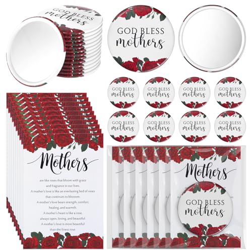 25 Pcs Rose Compact Mirrors with Prayer Cards for Mother's Day