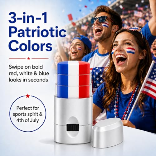 USA Flag Eye Black Stick - Red White and Blue Face Paint for Game Day