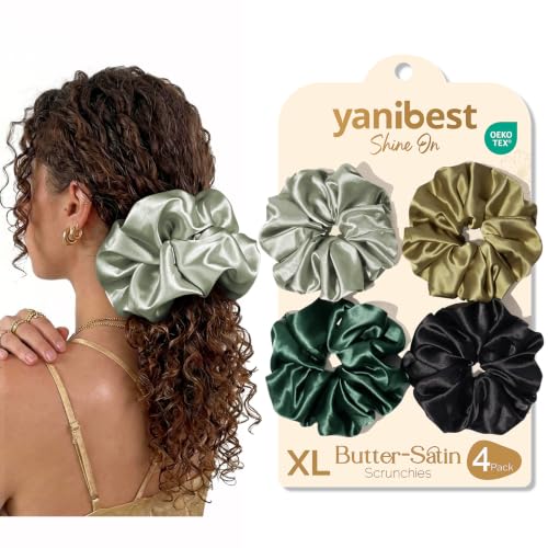 YANIBEST Extra Large Satin Scrunchies - 4 Pcs Jumbo Hair Ties for All Hair Types