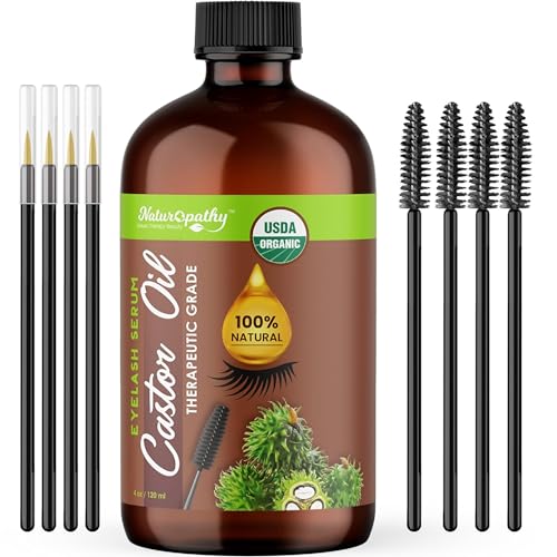 USDA Organic Castor Oil 4oz by Naturopathy – Pure Cold-Pressed Hair & Lash Growth