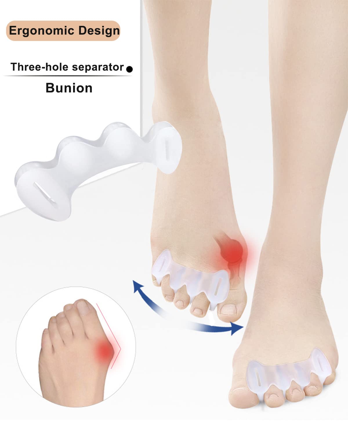 2Pairs Toe Separators Toe Spacers for Women Men to Correct Bunion, Relieve Feet Pain, Foot Alignment, Toe Straighteners for Hammertoes, Plantar Fasciitis (S, Women Shoe Size: 6.5-9, Men: 6-7)