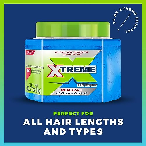Xtreme Pro-Expert Blue Hair Gel - 35.27 Oz, 2-Pack, Alcohol-Free