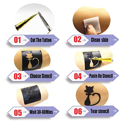 Yomagine Black Temporary Tattoo Kit with Cones, Stencils & Paste - Waterproof & Natural